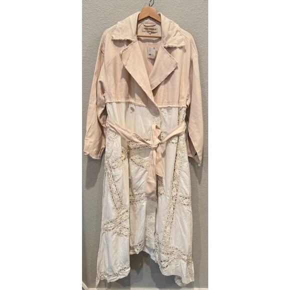 NWT Free People Lily Duster Trench Coat Maxi Belted Lace Crochet Size Small - Picture 16 of 16